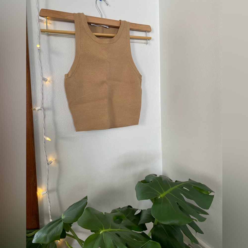 Zara tan knit sleeveless crop top